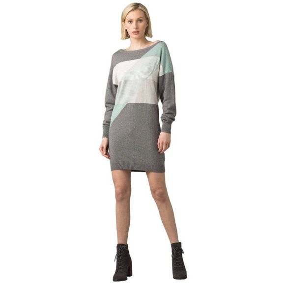 Prana Dresses & Skirts - PrAna Anka Geometric Long Sleeve Sweater Dress Sz M Merino Wool Organic Cotton
